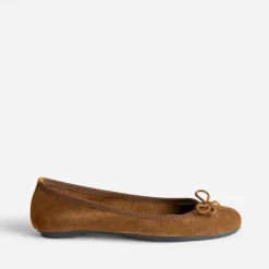 Ballerine cognac en cuir velours à petit nœud^Eram Online
