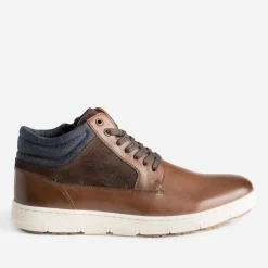 Basket cognac en cuir et textile marine^Eram Sale