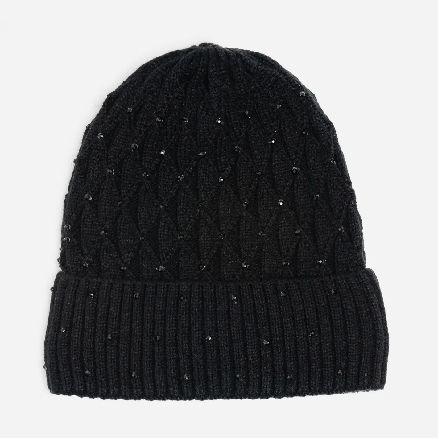 Bonnet tricot brodé strass s^Texto Discount