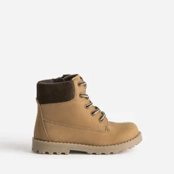Boots à lacet éco-conçu camel cuir nubuck bord textile marron^Buggy Online