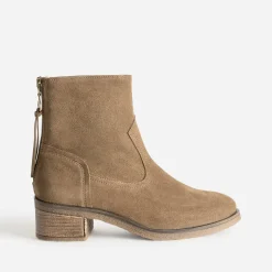 Boots beige cuir velours zip arrière^Eram Hot