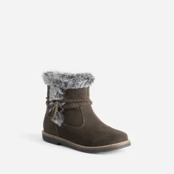 Boots cuir velours à bord fourré^Buggy Online