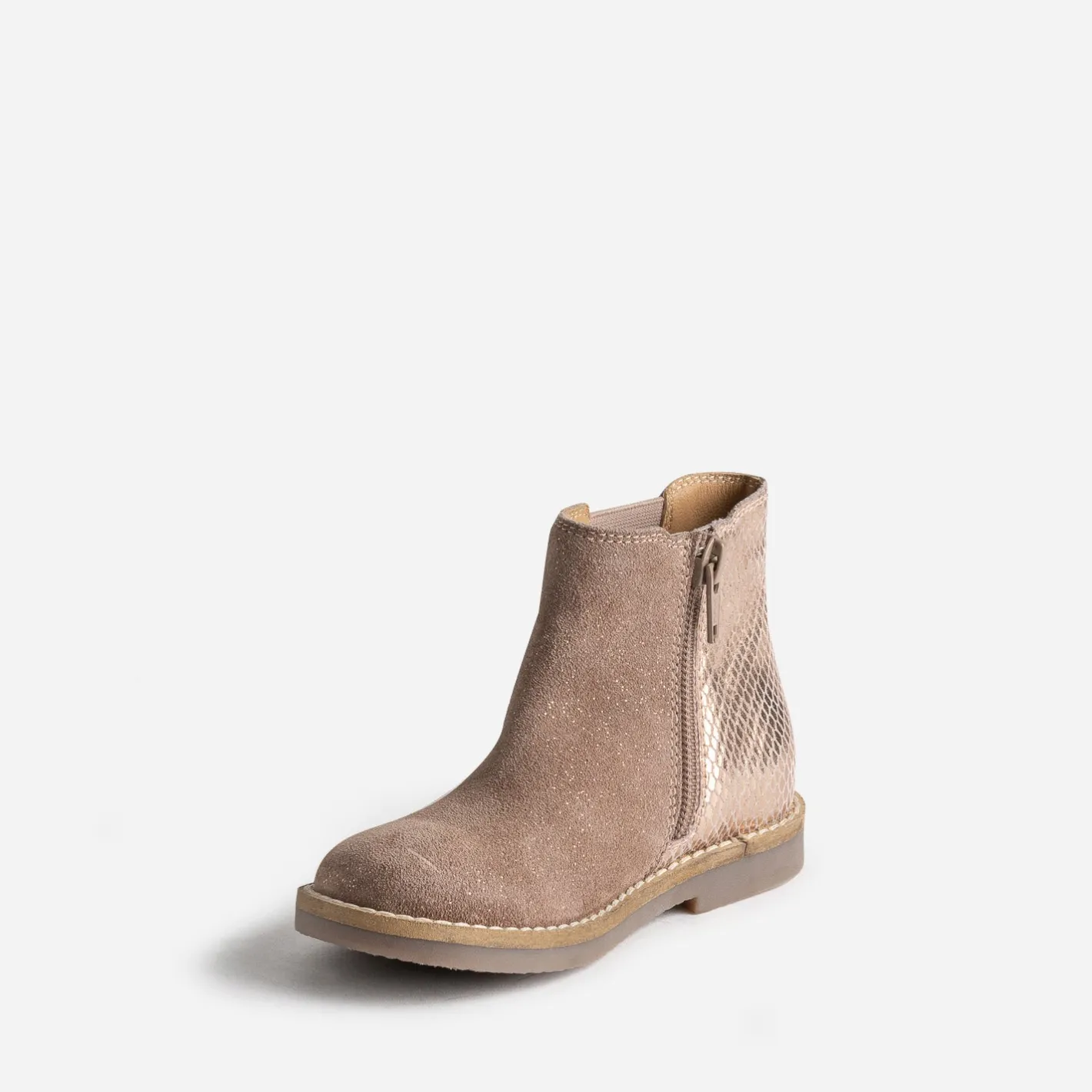 Boots taupe en cuir velours pailleté^Buggy Best