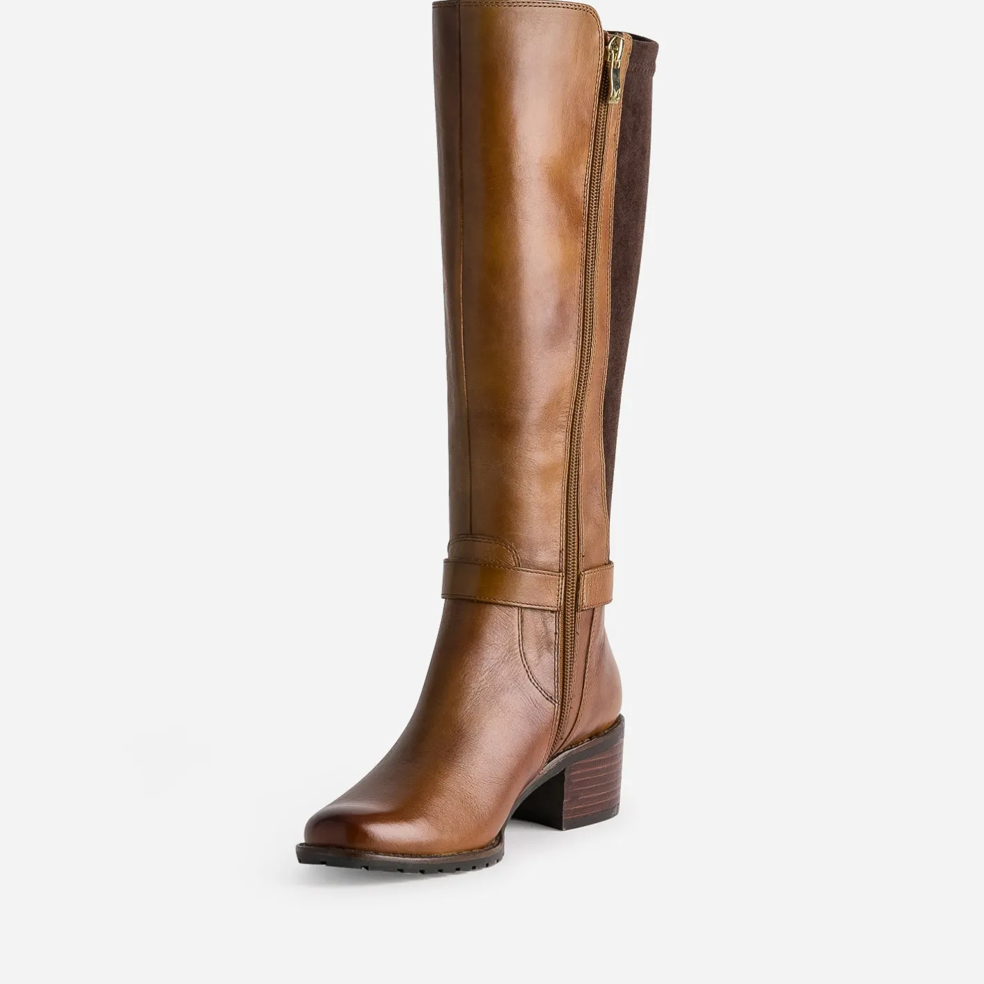 Botte camel cuir bi matière^Caprice New