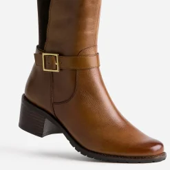 Botte camel cuir bi matière^Caprice New