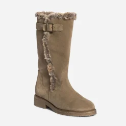 Botte taupe en cuir velours fourré^Eram Best