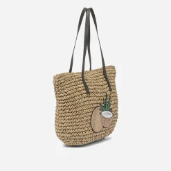 Cabas beige effet raphia à patch noix de coco^Texto Hot