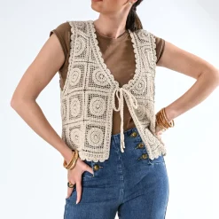 Cardigan sans manches crochet^Texto Sale