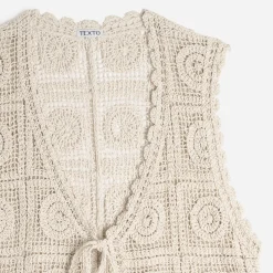 Cardigan sans manches crochet^Texto Sale