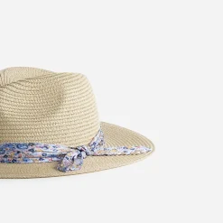 Chapeau beige effet paille foulard imprimé bleu^Eram Sale