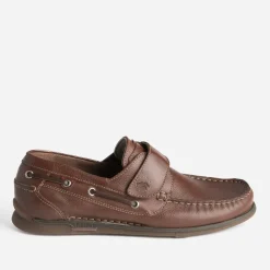 Chaussure-bateau cognac en cuir à scratch^Fluchos