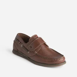 Chaussure-bateau cognac en cuir à scratch^Fluchos