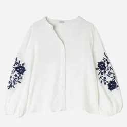 Chemise écrue broderies marine^Texto Clearance