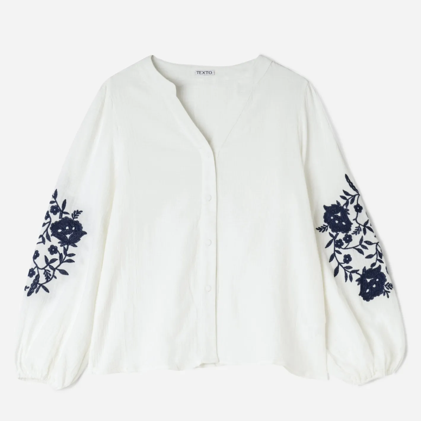 Chemise écrue broderies marine^Texto Clearance