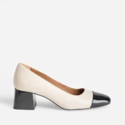Escarpin beige cuir bout noir verni^Eram Outlet