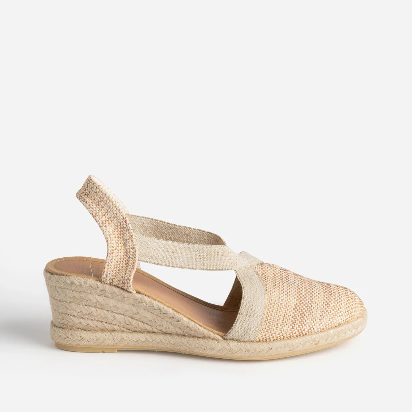Espadrille compensée beige et camel pailleté or en toile^Eram