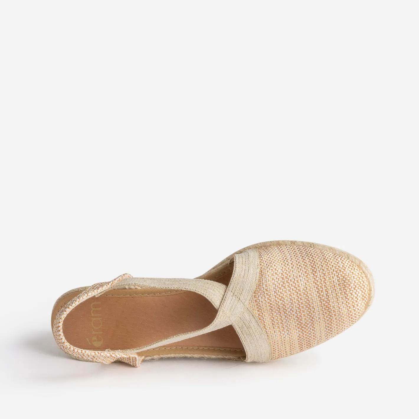 Espadrille compensée beige et camel pailleté or en toile^Eram