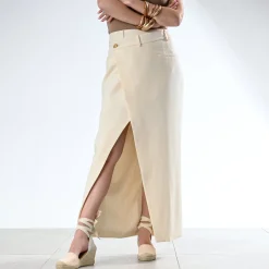 Espadrille compensée écrue toile rayée corail^Eram Outlet
