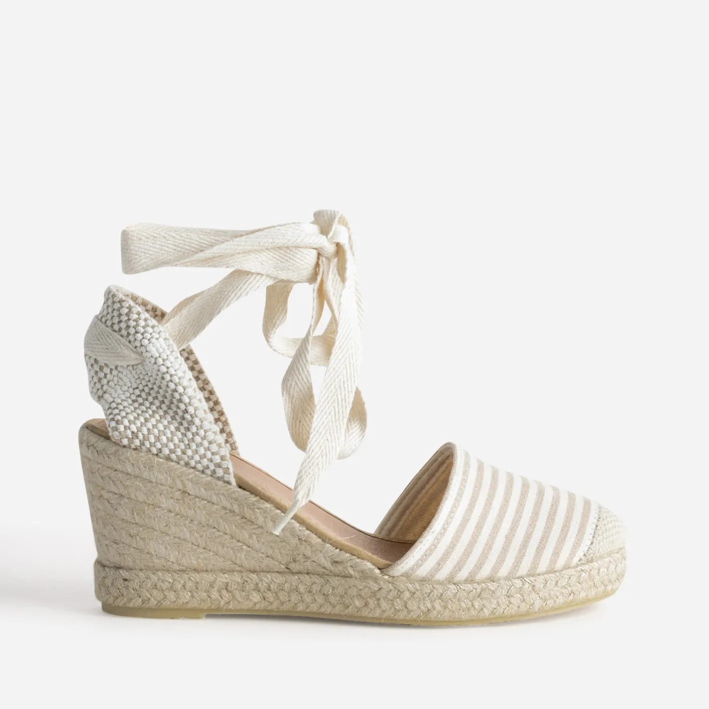 Espadrille compensée écrue toile rayée^Eram Discount