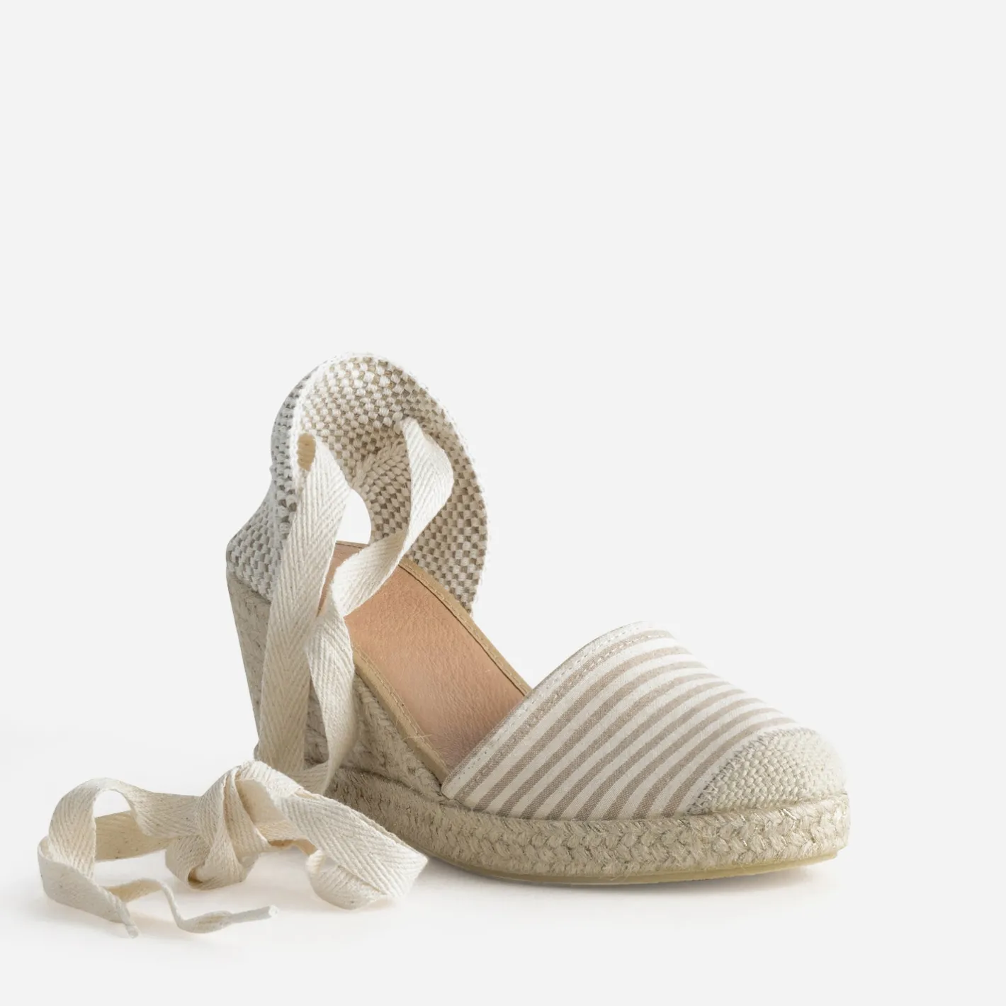 Espadrille compensée écrue toile rayée^Eram Discount