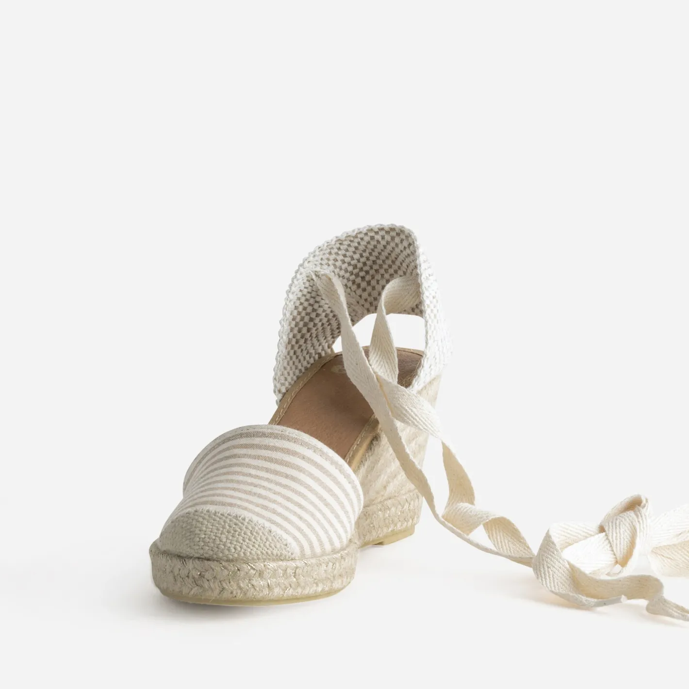 Espadrille compensée écrue toile rayée^Eram Discount