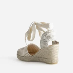 Espadrille compensée écrue toile rayée^Eram Discount
