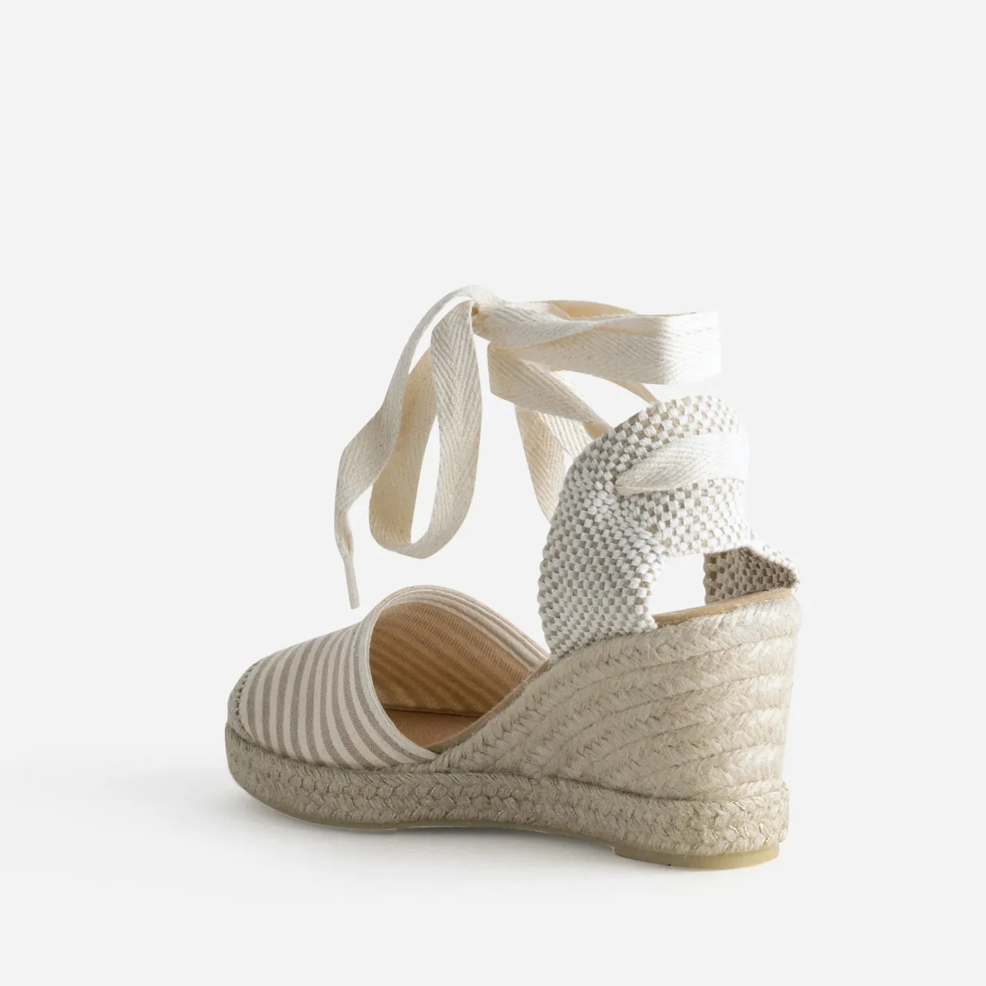Espadrille compensée écrue toile rayée^Eram Discount