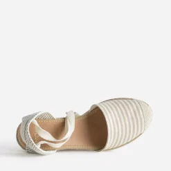 Espadrille compensée écrue toile rayée^Eram Discount