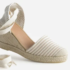Espadrille compensée écrue toile rayée^Eram Discount