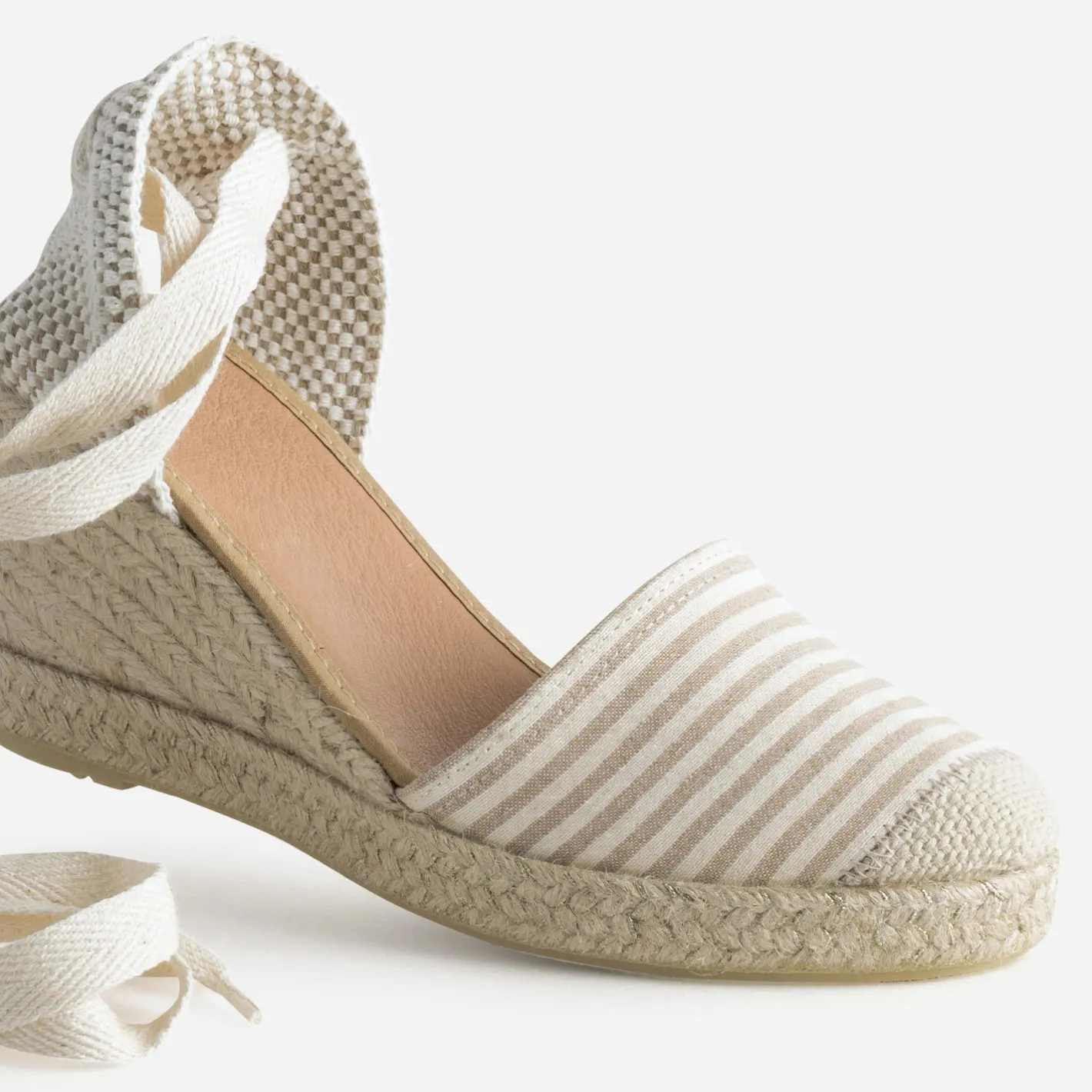 Espadrille compensée écrue toile rayée^Eram Discount