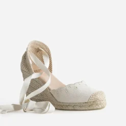 Espadrille compensée écrue toile brodée^Eram