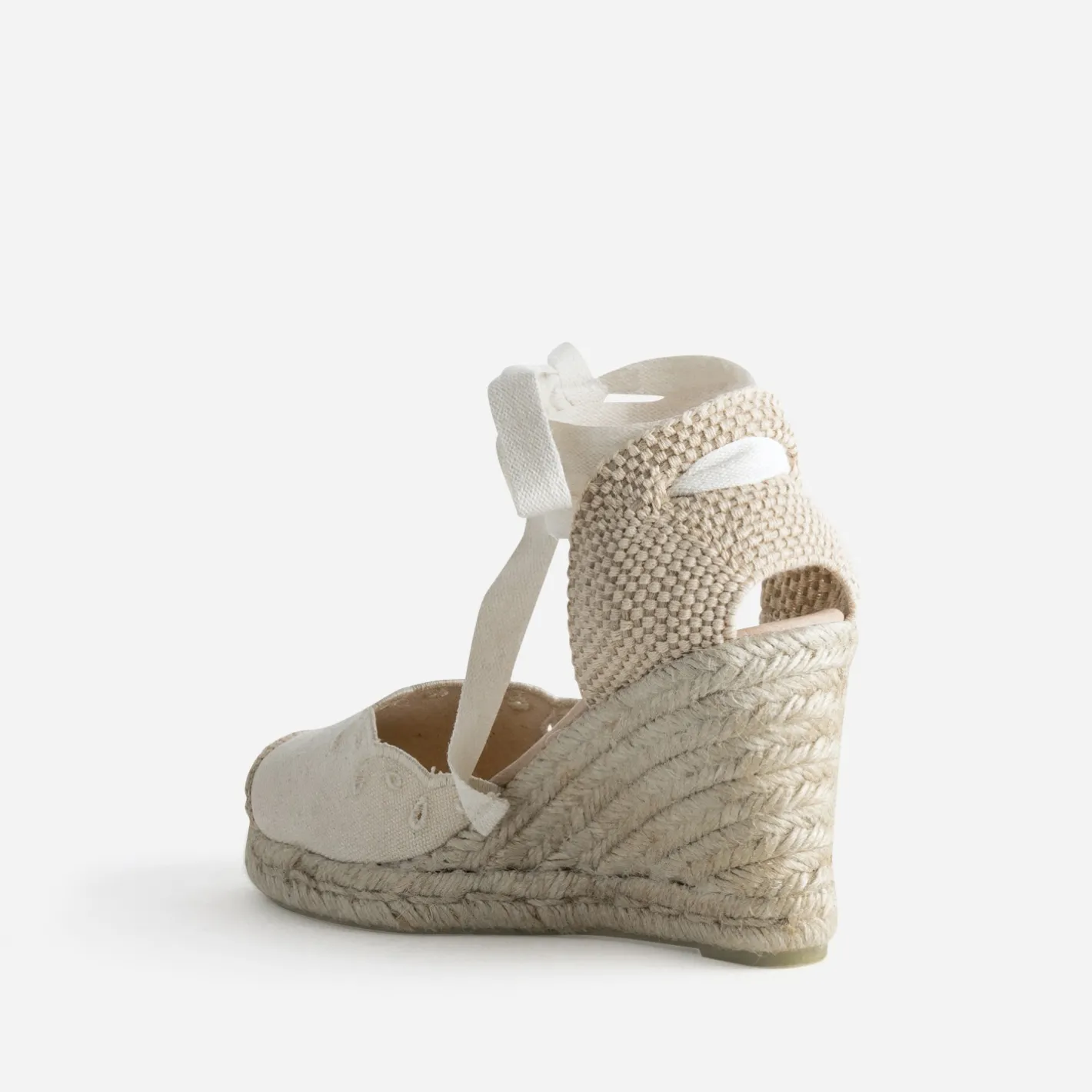Espadrille compensée écrue toile brodée^Eram