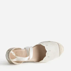 Espadrille compensée écrue toile brodée^Eram