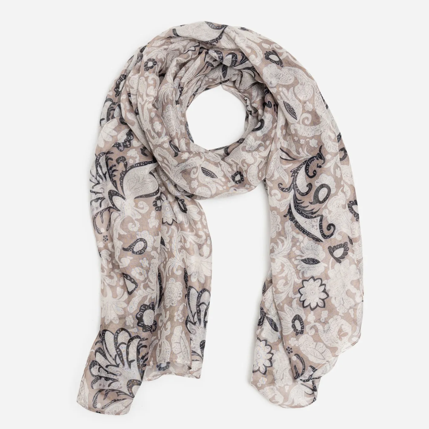 Foulard beige à motif fleurs baroques^Texto Outlet