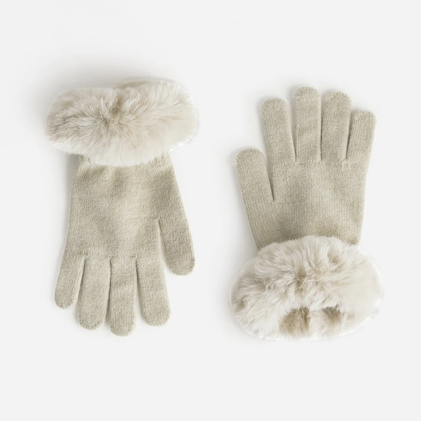 Gants beige tricot détail fourré^Eram Sale