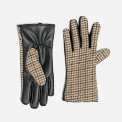 Gants noirs bi-matière à motif pied-de-poule^Eram Outlet