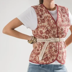 Gilet réversible rouge motif fleurs indiennes^Texto Discount