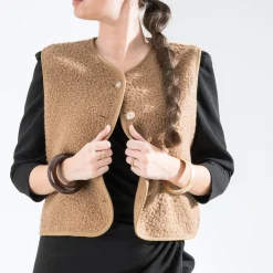 Gilet camel sans manches^Texto Clearance
