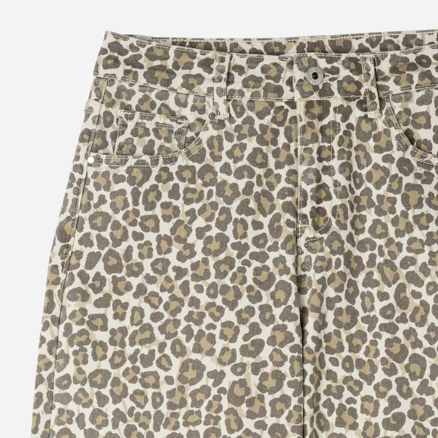 Jean beige à imprimé léopard^Texto New