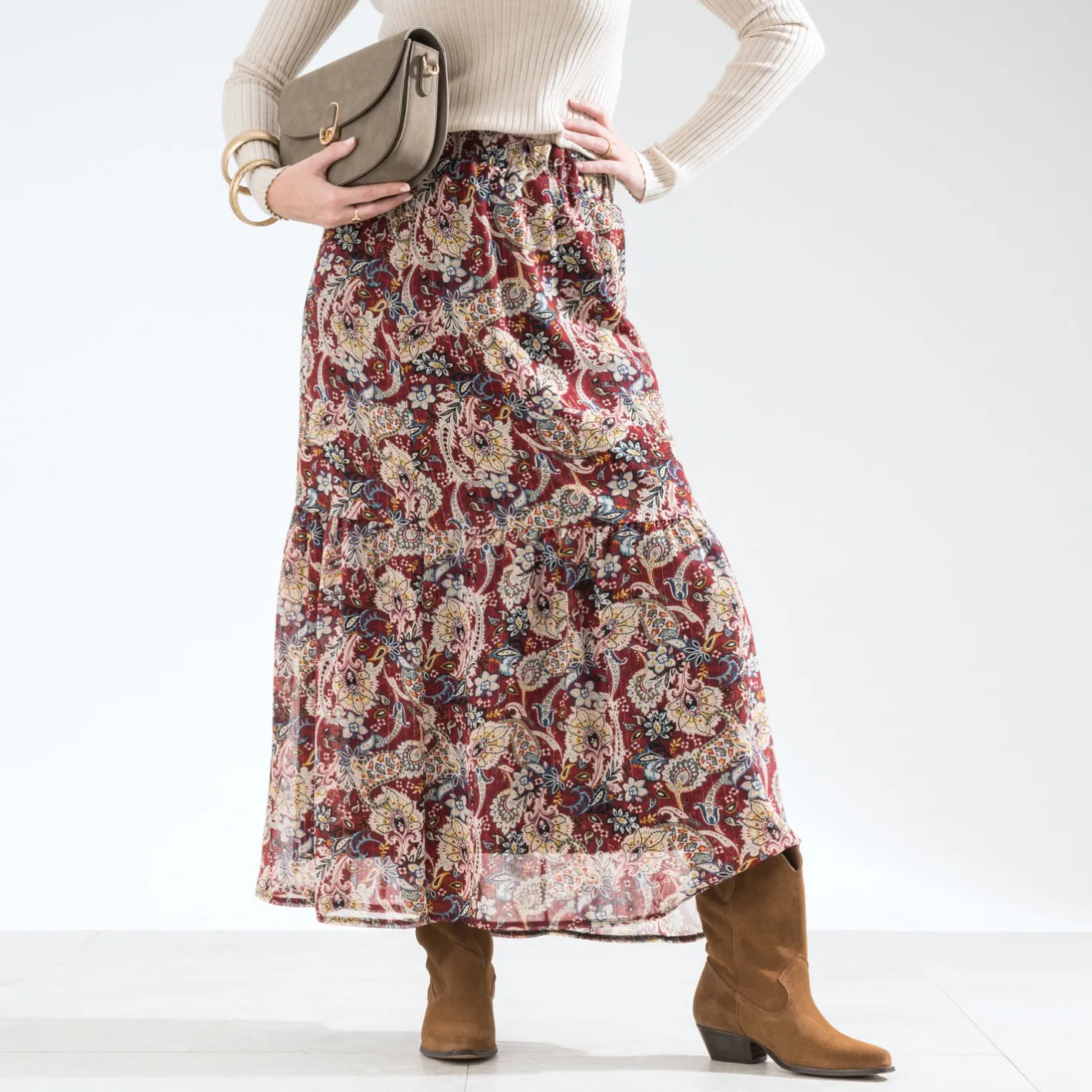 Jupe longue à motif cachemire floral^Texto Clearance
