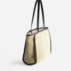 Maxi cabas paille papier et noir^Texto New