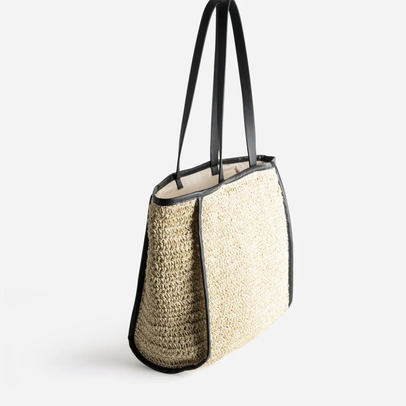 Maxi cabas paille papier et noir^Texto New