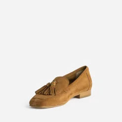 Mocassin camel cuir velours à pampilles^Eram New