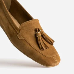 Mocassin camel cuir velours à pampilles^Eram New