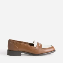 Mocassin camel et écru en cuir^Eram