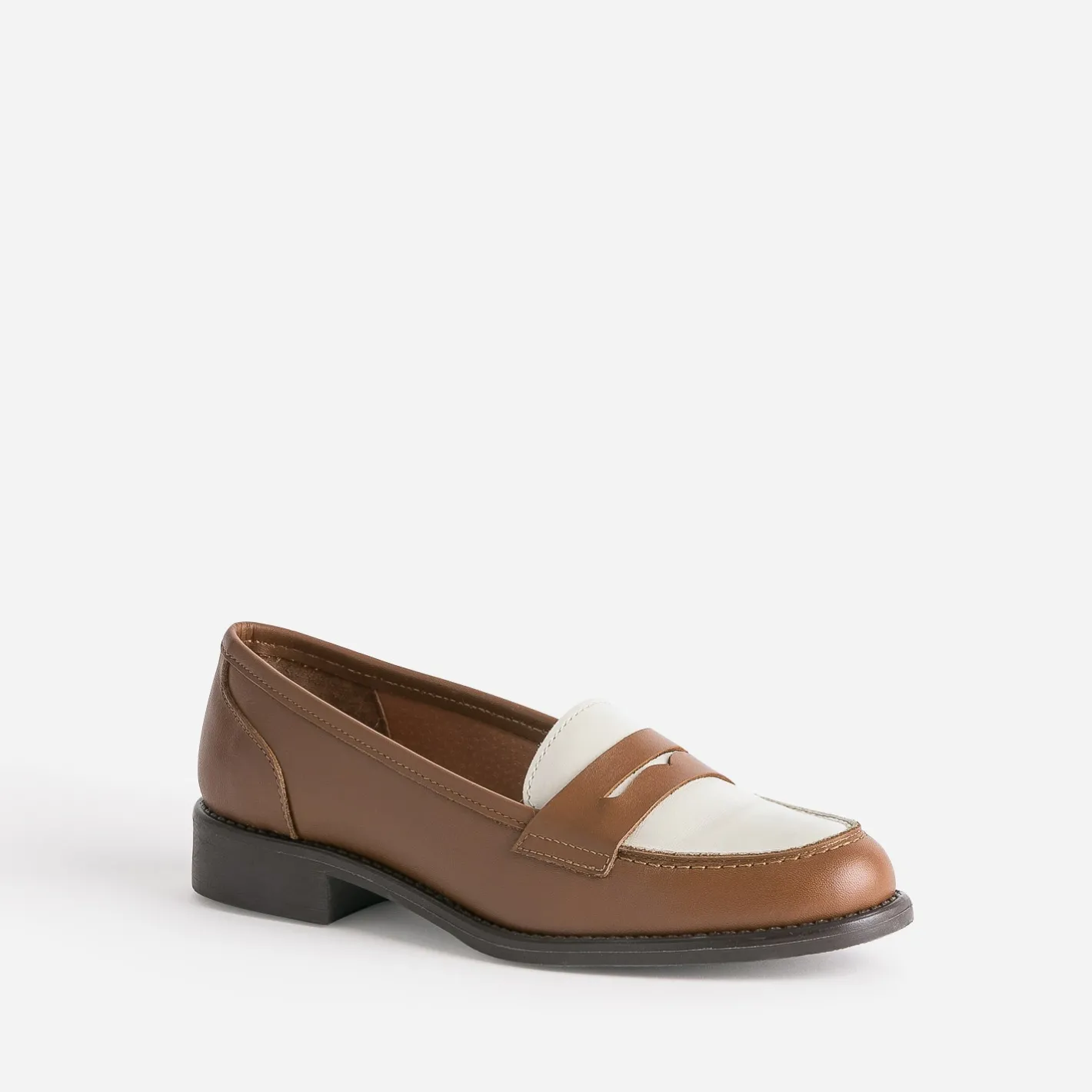 Mocassin camel et écru en cuir^Eram