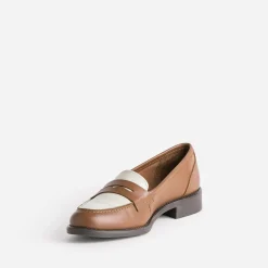 Mocassin camel et écru en cuir^Eram