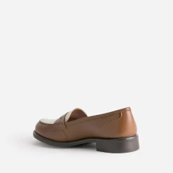 Mocassin camel et écru en cuir^Eram