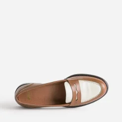 Mocassin camel et écru en cuir^Eram