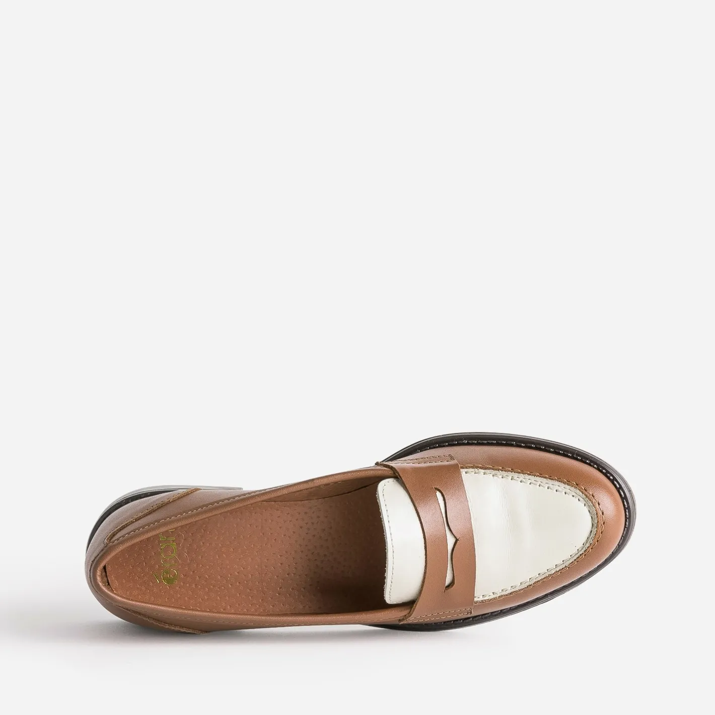 Mocassin camel et écru en cuir^Eram